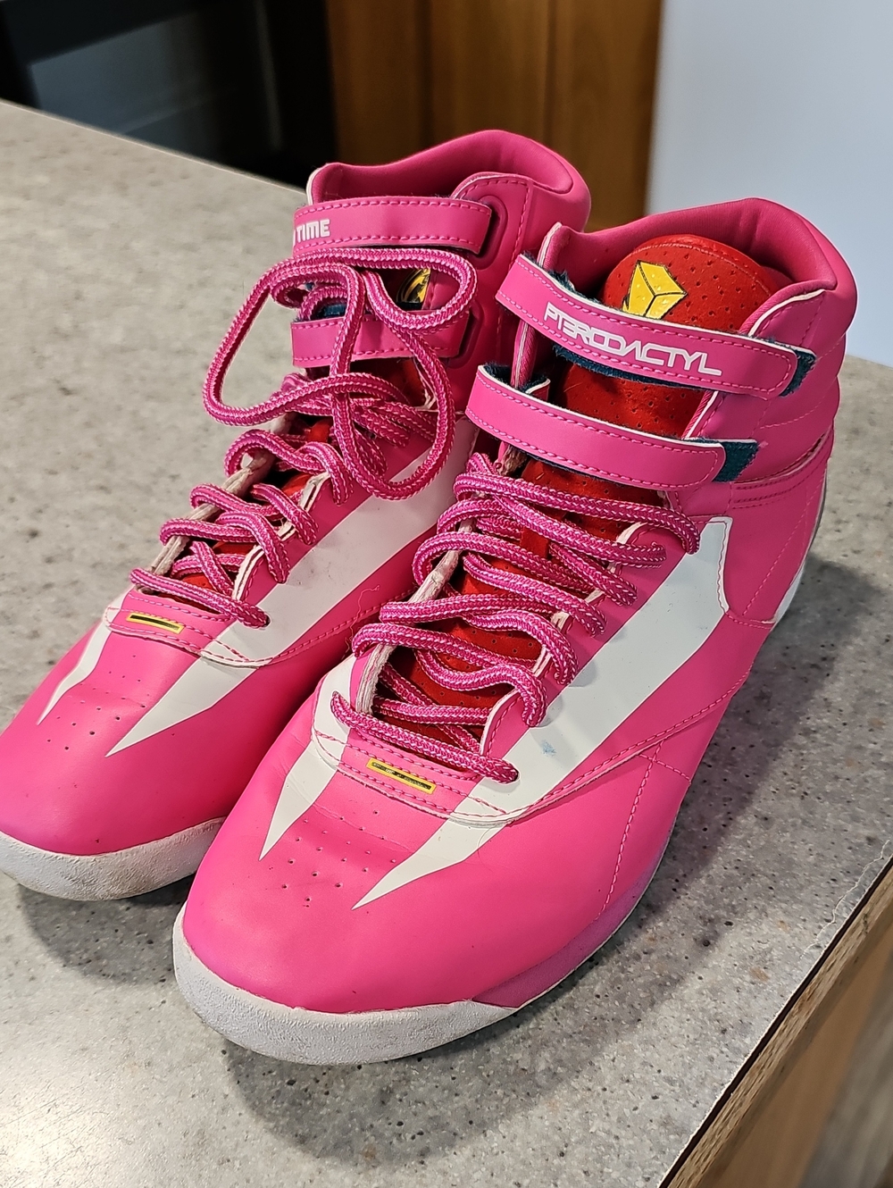 Reebok Pink and White Power Rangers Size 7 High-Top Athletic Shoes
